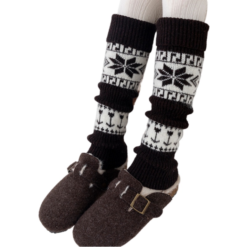 Womens Nordic Fair Isle Knit Leg Warmers Thicken Warm Knitted Foot Cover
